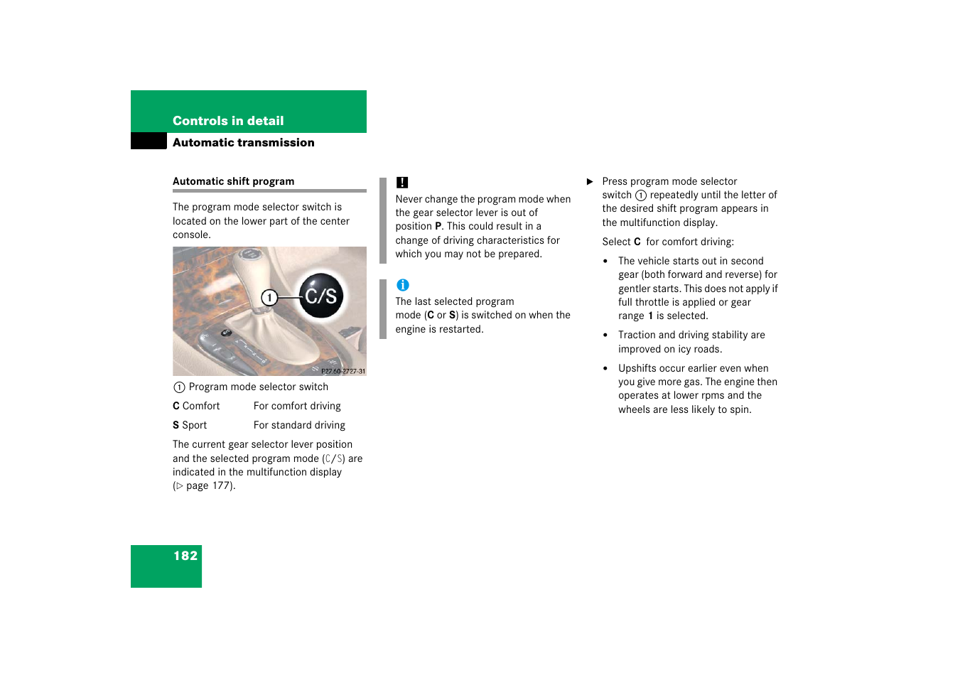 Automatic shift program | Mercedes-Benz CLS-Class 2006 Owners Manual User Manual | Page 183 / 498