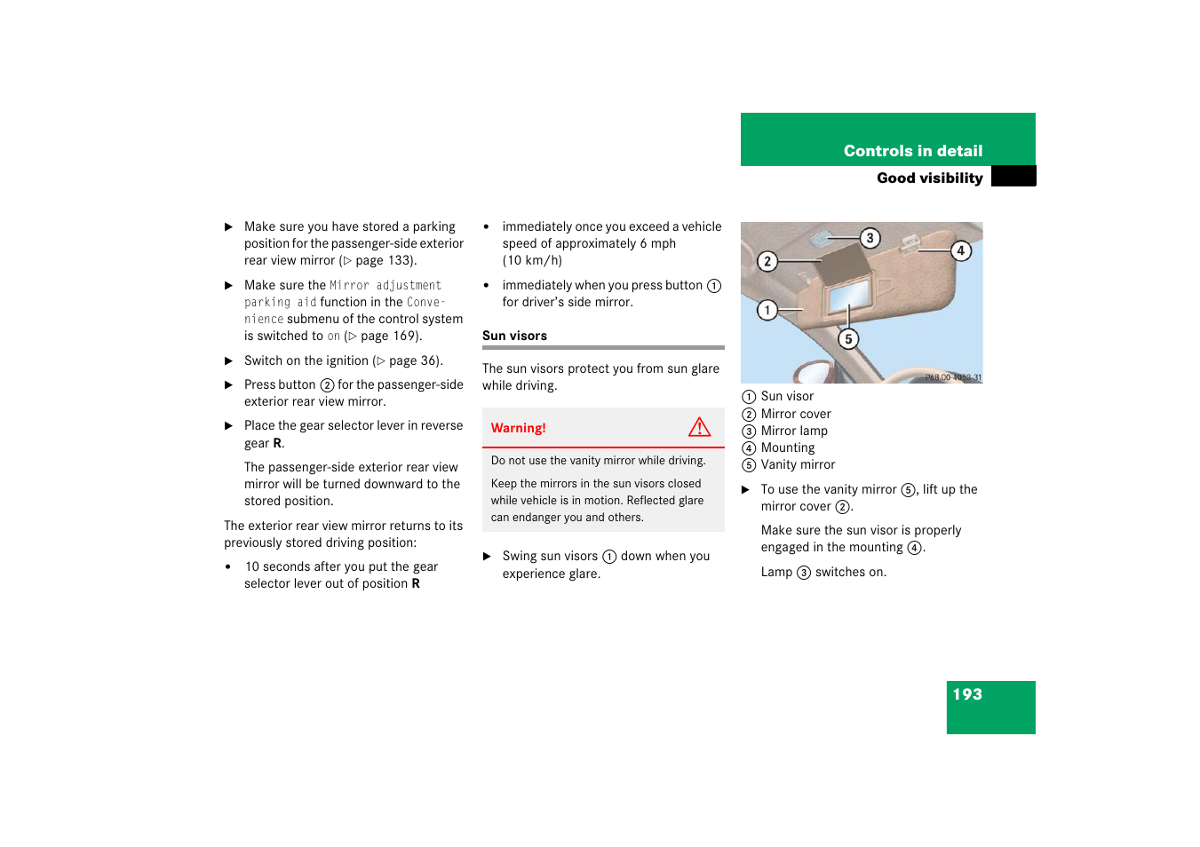 Sun visors | Mercedes-Benz CLS-Class 2006 Owners Manual User Manual | Page 194 / 498
