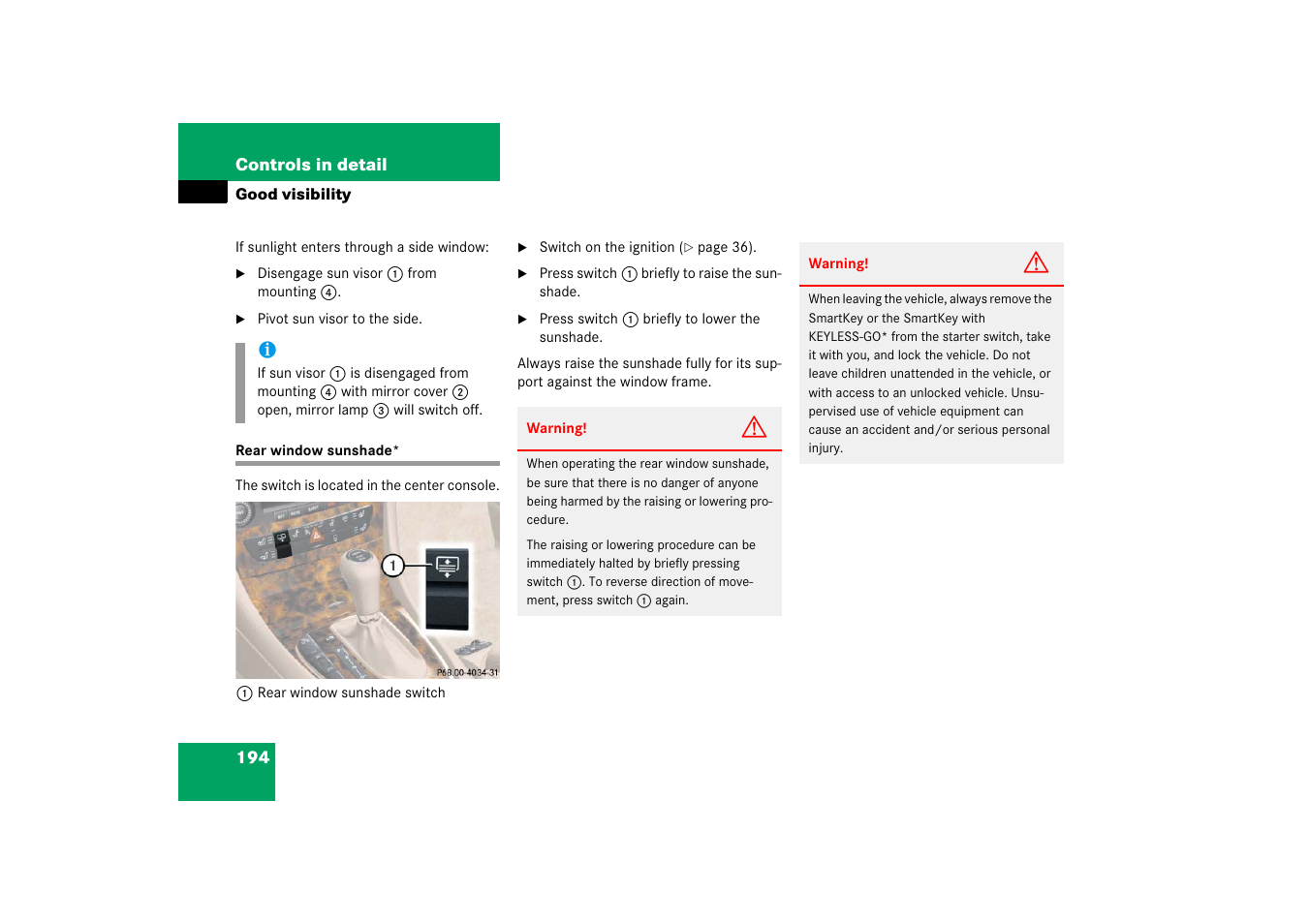Rear window sunshade | Mercedes-Benz CLS-Class 2006 Owners Manual User Manual | Page 195 / 498