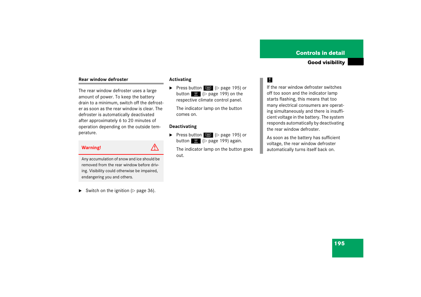 Rear window defroster | Mercedes-Benz CLS-Class 2006 Owners Manual User Manual | Page 196 / 498