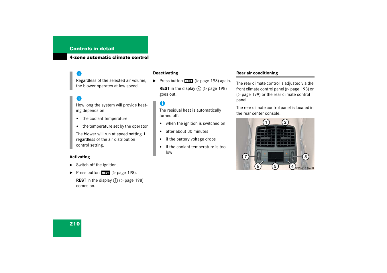 Rear passenger compartment:air vents, Rear air conditioning | Mercedes-Benz CLS-Class 2006 Owners Manual User Manual | Page 211 / 498