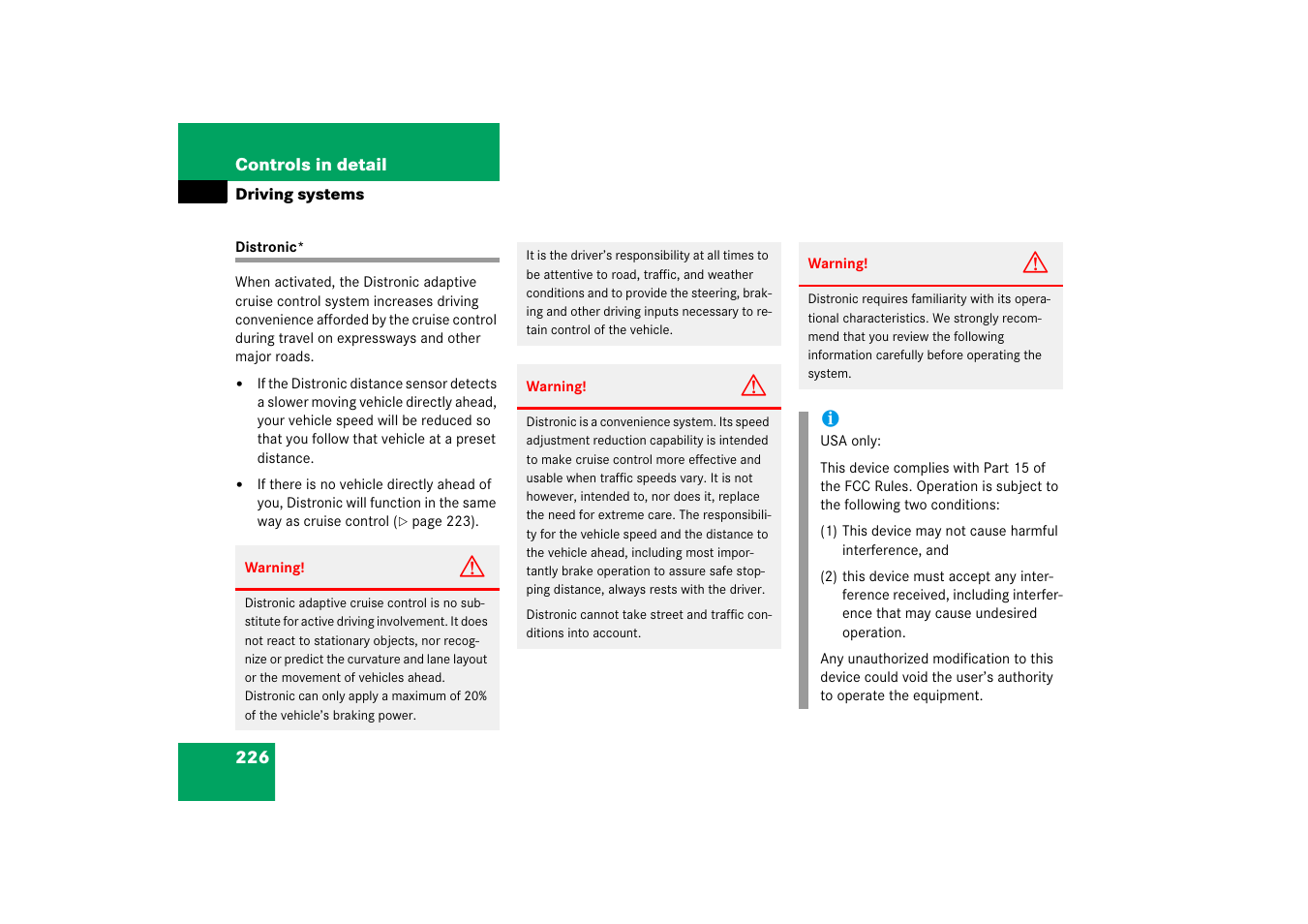 Distronic | Mercedes-Benz CLS-Class 2006 Owners Manual User Manual | Page 227 / 498
