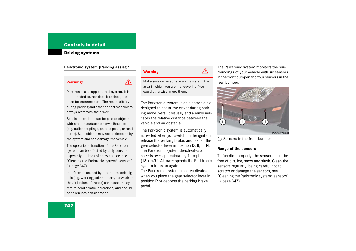 Parktronic system (parking assist) | Mercedes-Benz CLS-Class 2006 Owners Manual User Manual | Page 243 / 498