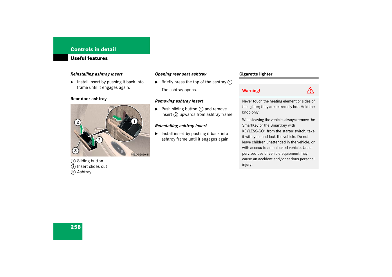 Cigarette lighter | Mercedes-Benz CLS-Class 2006 Owners Manual User Manual | Page 259 / 498