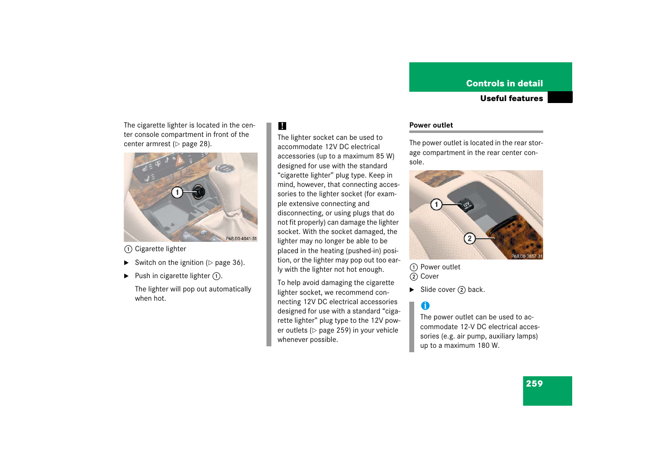 Power outlet | Mercedes-Benz CLS-Class 2006 Owners Manual User Manual | Page 260 / 498