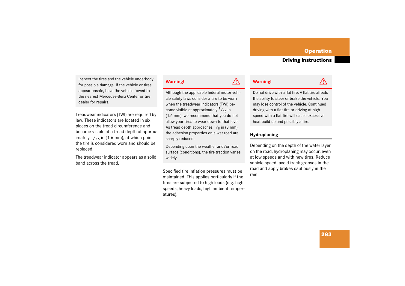 Hydroplaning | Mercedes-Benz CLS-Class 2006 Owners Manual User Manual | Page 284 / 498