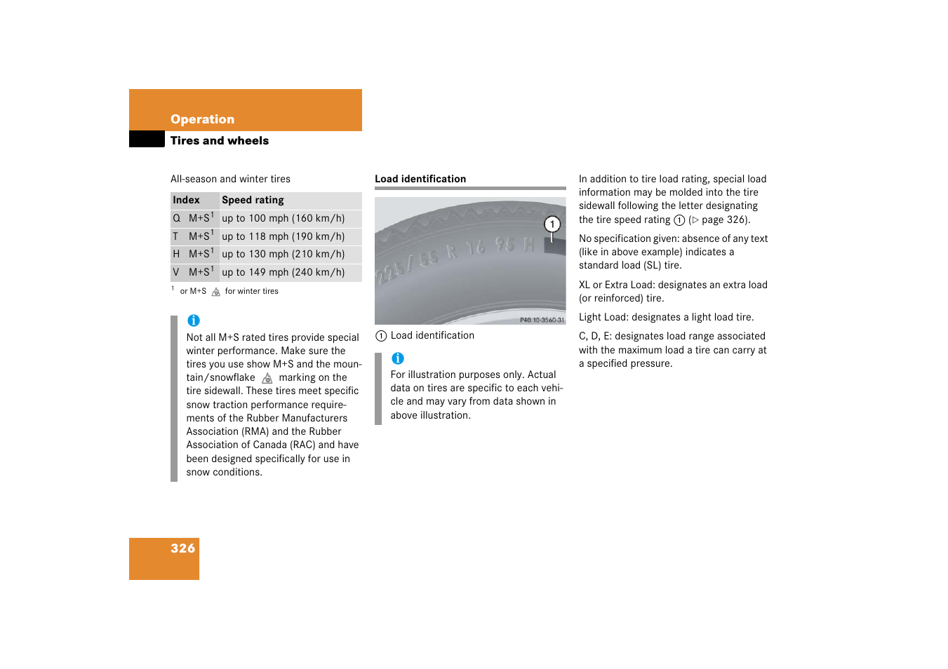 Load identification, Cation, Rating, see “load identification | Mercedes-Benz CLS-Class 2006 Owners Manual User Manual | Page 327 / 498