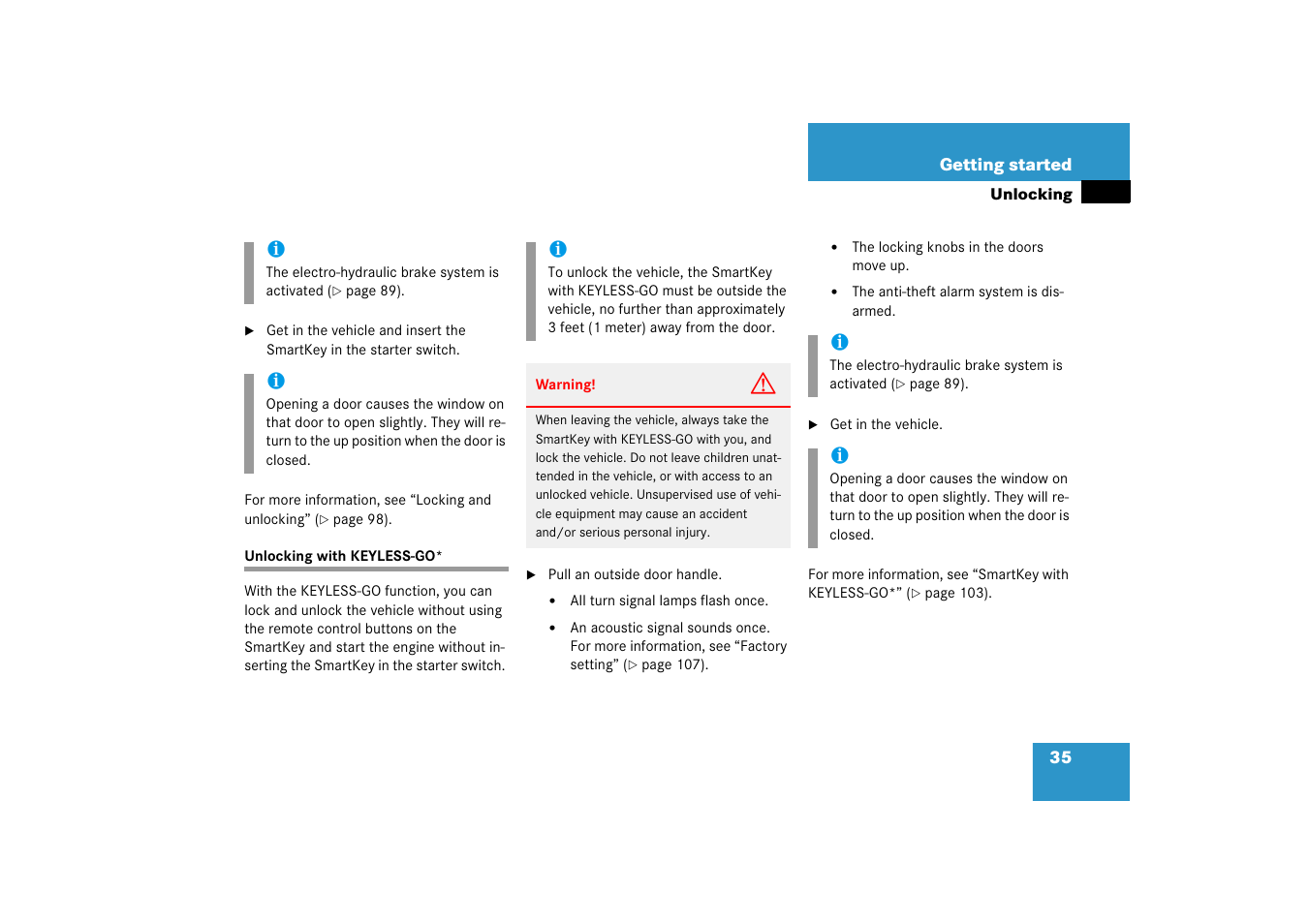 Smartkey with keyless-go*:unlocking with, Unlocking with keyless-go | Mercedes-Benz CLS-Class 2006 Owners Manual User Manual | Page 36 / 498