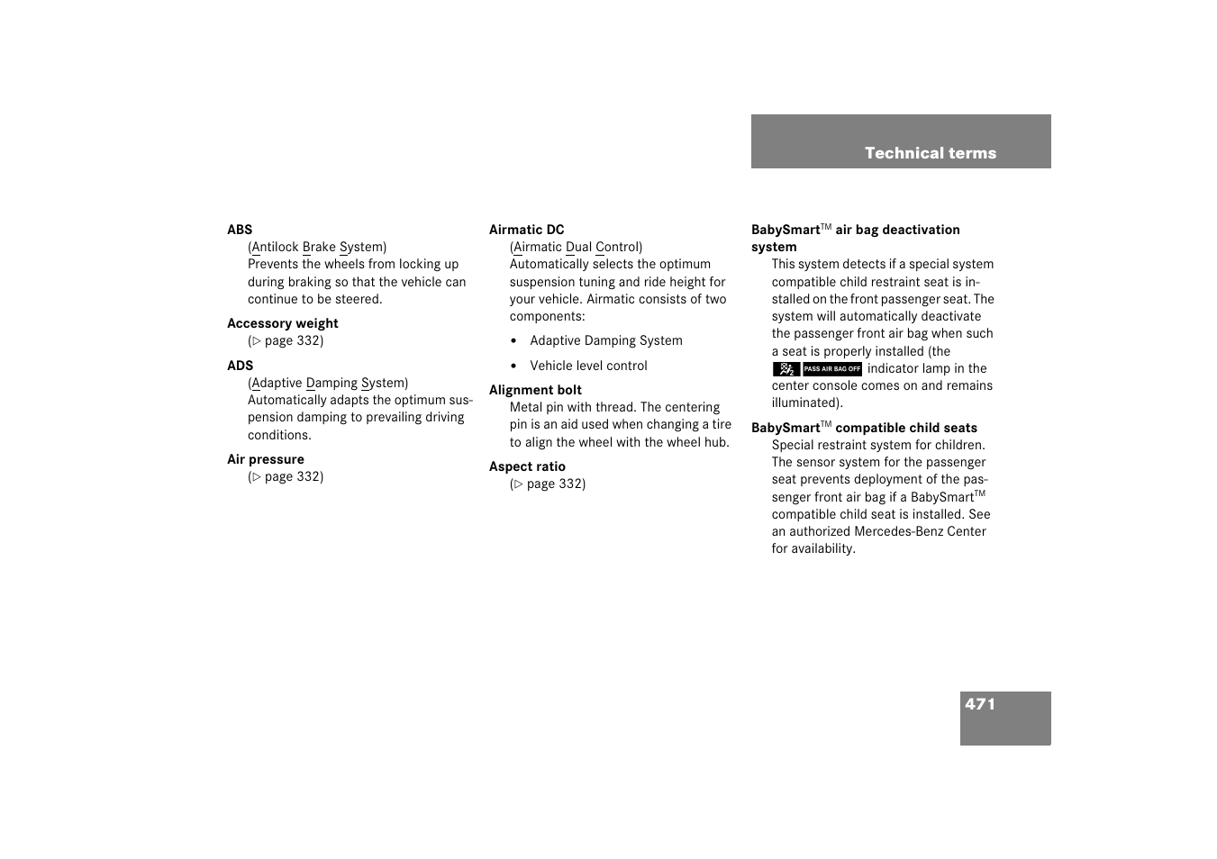 Technical terms | Mercedes-Benz CLS-Class 2006 Owners Manual User Manual | Page 472 / 498