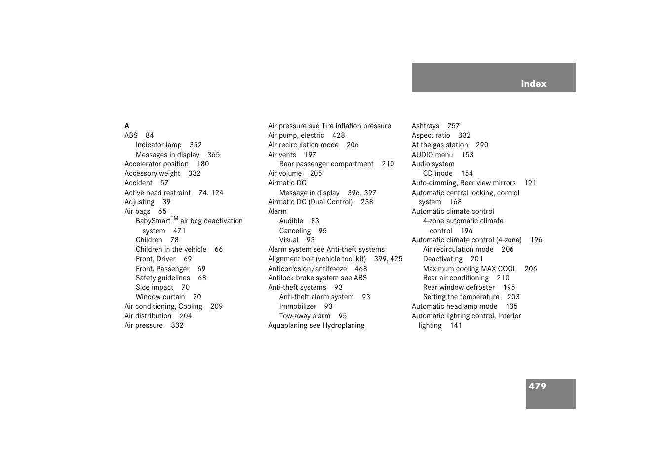 Index | Mercedes-Benz CLS-Class 2006 Owners Manual User Manual | Page 480 / 498