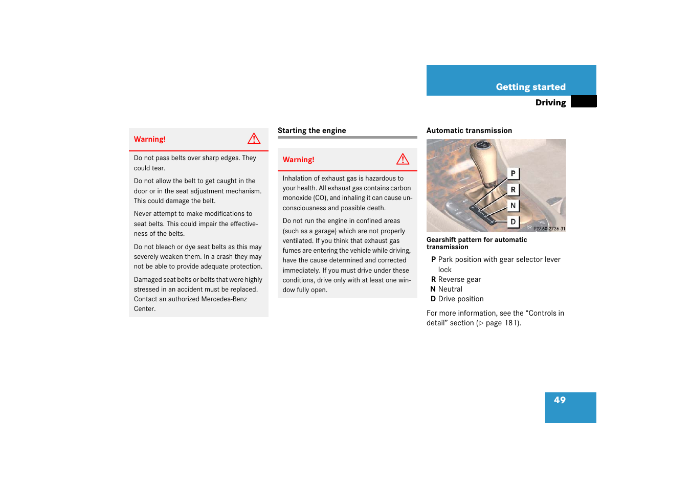 Starting the engine | Mercedes-Benz CLS-Class 2006 Owners Manual User Manual | Page 50 / 498