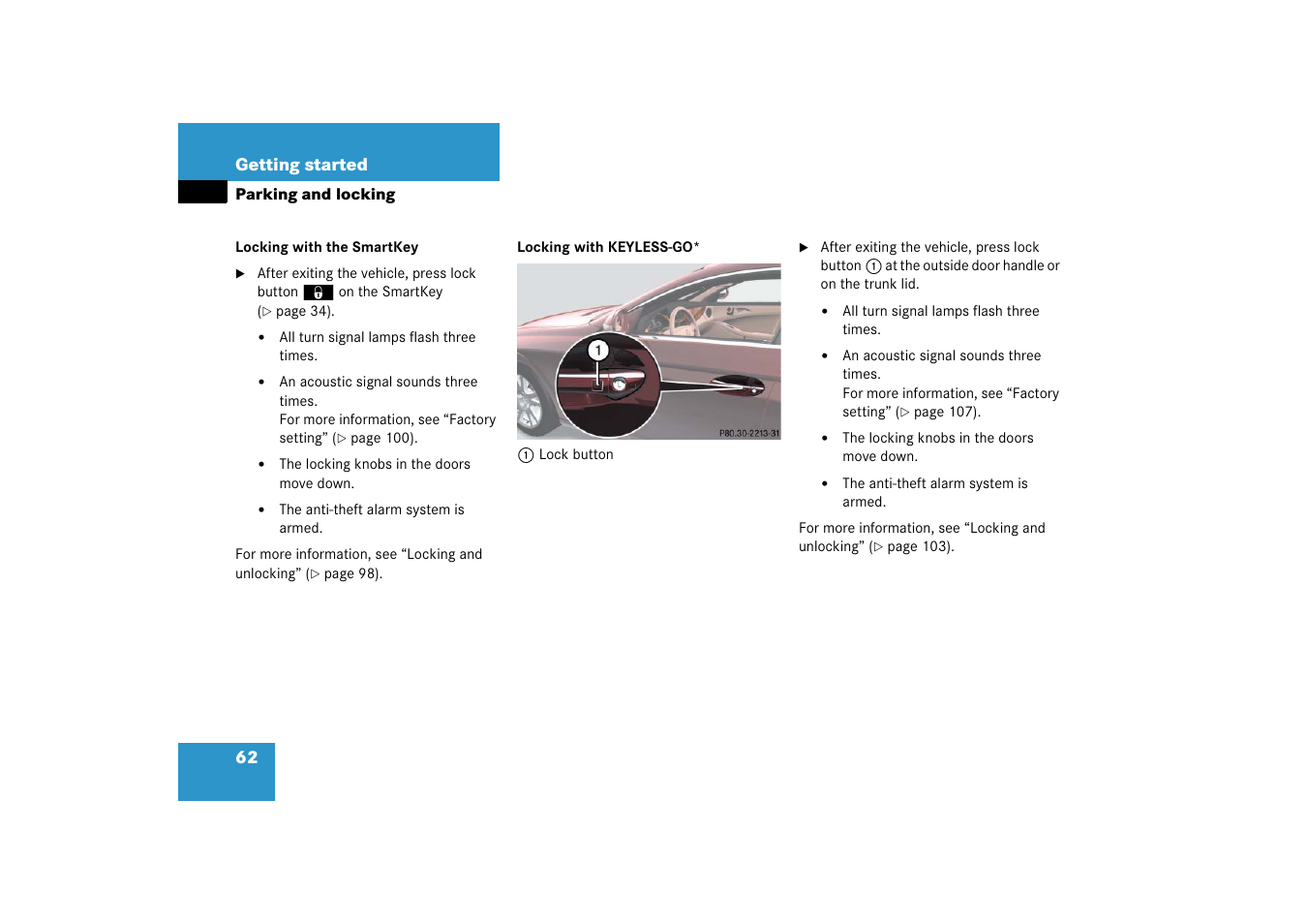 With keyless-go, see “locking with keyless-go | Mercedes-Benz CLS-Class 2006 Owners Manual User Manual | Page 63 / 498