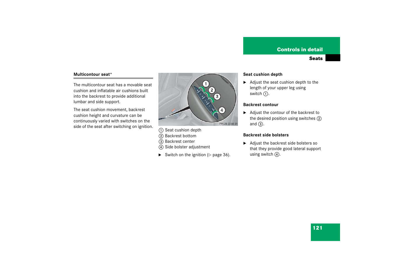 Multicontour seat | Mercedes-Benz CLK-Class 2006 Owners Manual User Manual | Page 122 / 514