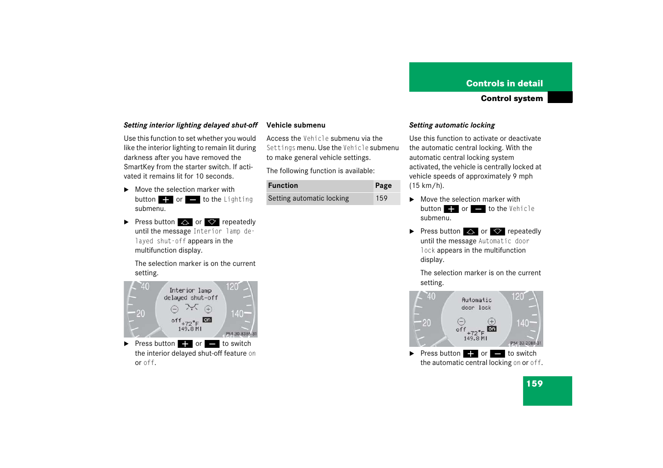 Stem, see “set- ting automatic locking | Mercedes-Benz CLK-Class 2006 Owners Manual User Manual | Page 160 / 514