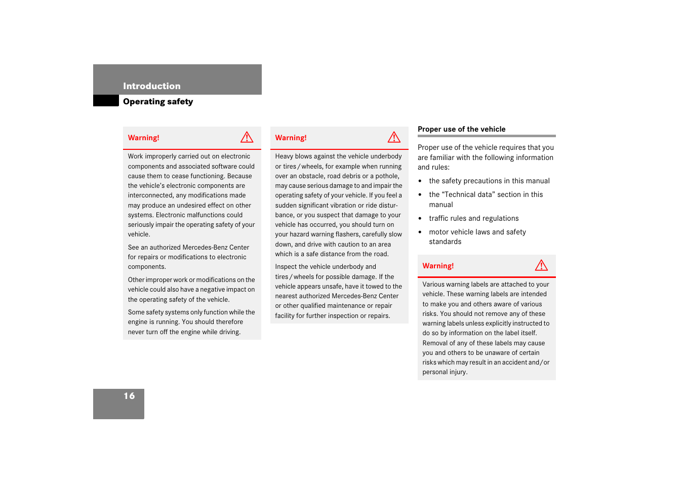 Proper use of the vehicle, Operating safety | Mercedes-Benz CLK-Class 2006 Owners Manual User Manual | Page 17 / 514