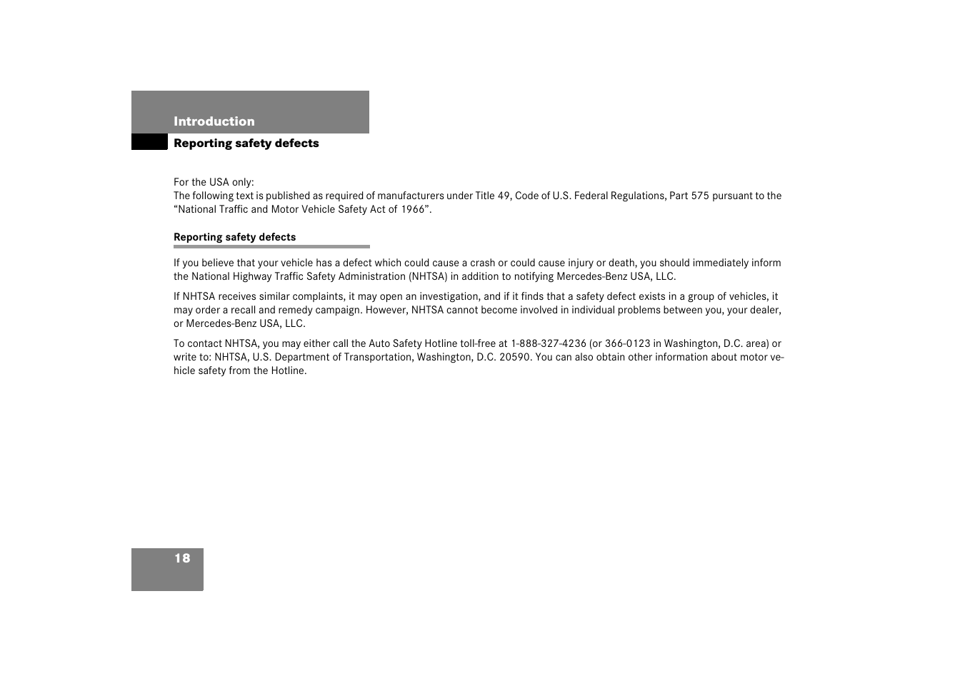 Safety:reporting defects, Reporting safety defects | Mercedes-Benz CLK-Class 2006 Owners Manual User Manual | Page 19 / 514