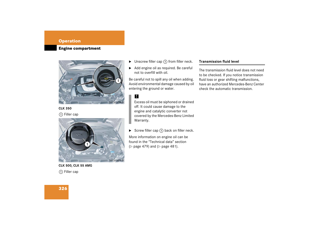 Transmission, Transmission fluid level | Mercedes-Benz CLK-Class 2006 Owners Manual User Manual | Page 327 / 514