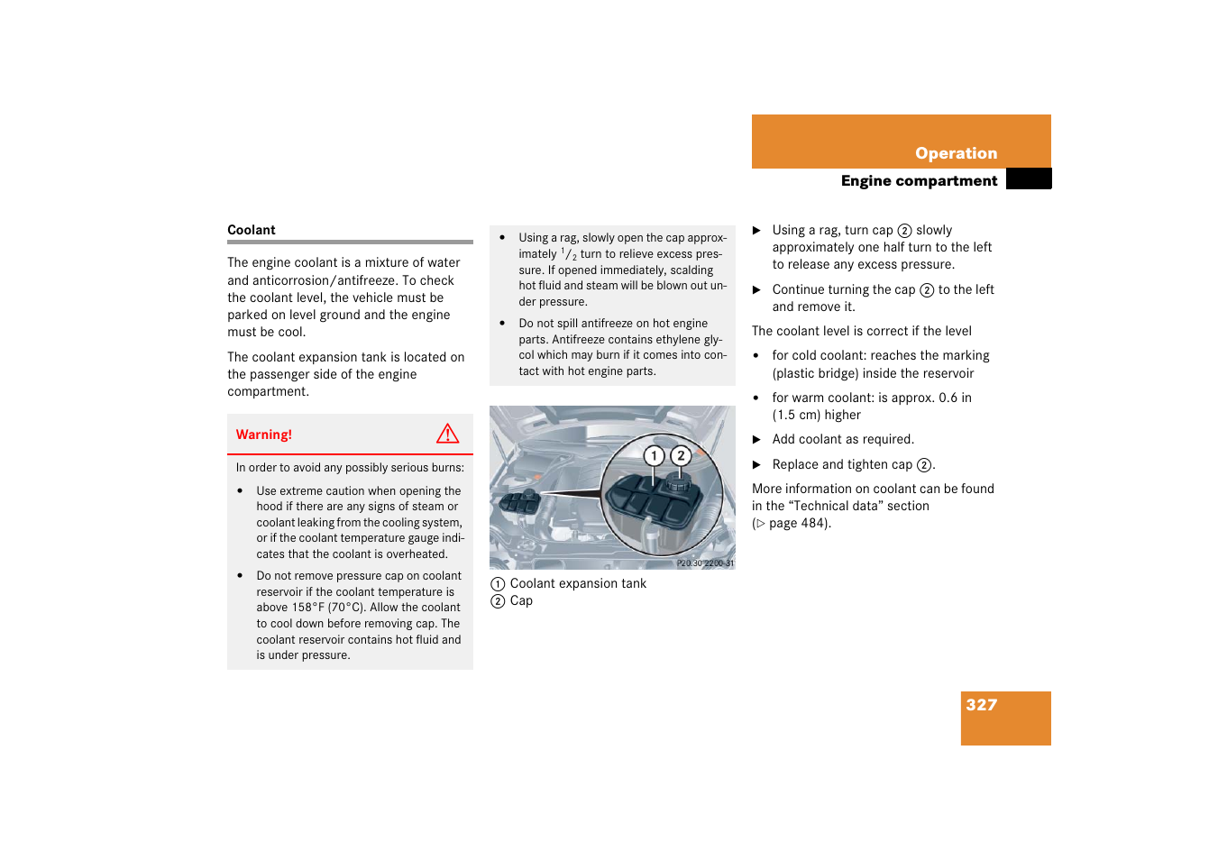 Coolant:checking coolant level, Coolant, See “coolant | Mercedes-Benz CLK-Class 2006 Owners Manual User Manual | Page 328 / 514