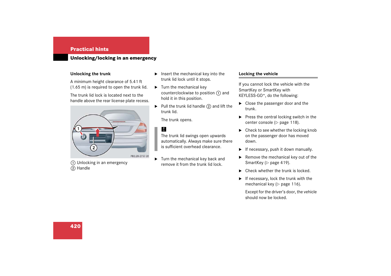 Emergency operations:unlocking/locking the vehicle, Locking the vehicle | Mercedes-Benz CLK-Class 2006 Owners Manual User Manual | Page 421 / 514
