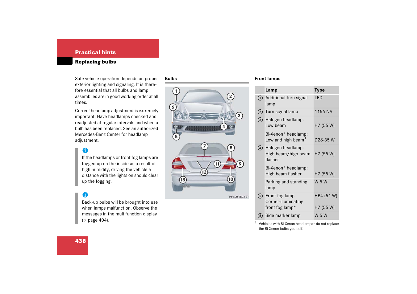 Replacing bulbs, Bulbs, Bulbs, see “replacing bulbs | Mercedes-Benz CLK-Class 2006 Owners Manual User Manual | Page 439 / 514