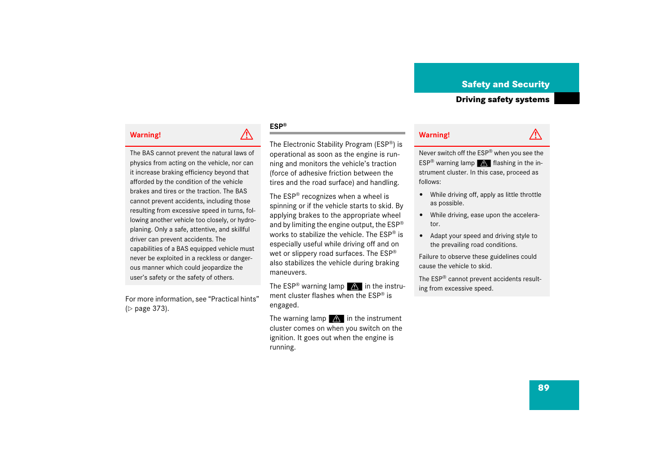 Driving safety systems:esp | Mercedes-Benz CLK-Class 2006 Owners Manual User Manual | Page 90 / 514