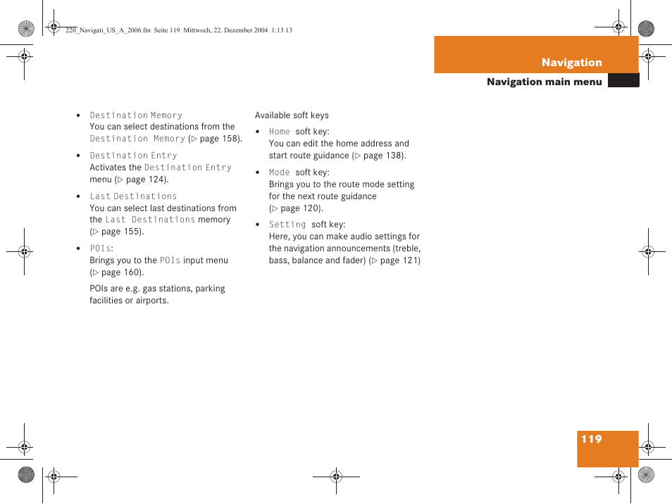 119 navigation | Mercedes-Benz S-Class 2006 COMAND Manual User Manual | Page 121 / 226