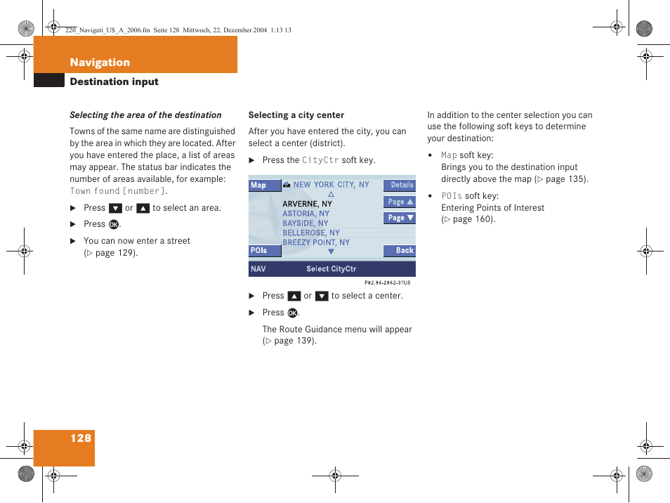 128 navigation | Mercedes-Benz S-Class 2006 COMAND Manual User Manual | Page 130 / 226