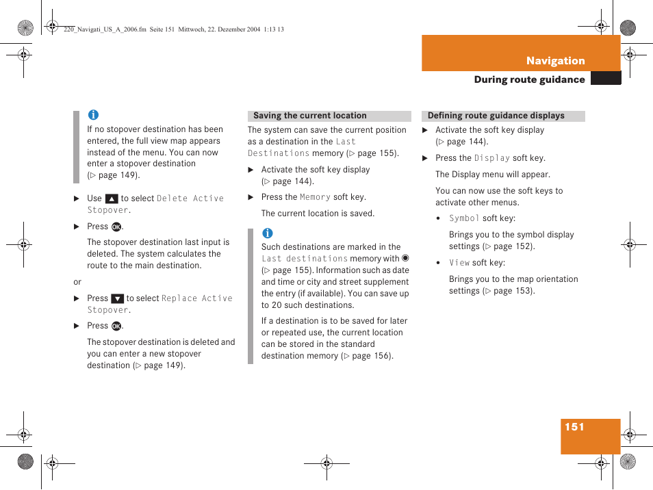 151 navigation | Mercedes-Benz S-Class 2006 COMAND Manual User Manual | Page 153 / 226