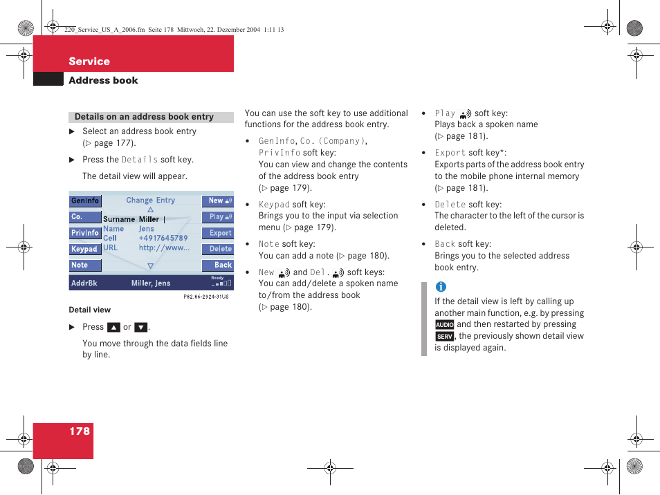 178 service | Mercedes-Benz S-Class 2006 COMAND Manual User Manual | Page 180 / 226