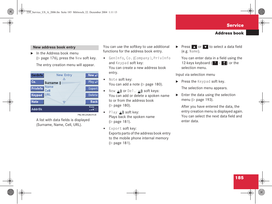 185 service | Mercedes-Benz S-Class 2006 COMAND Manual User Manual | Page 187 / 226