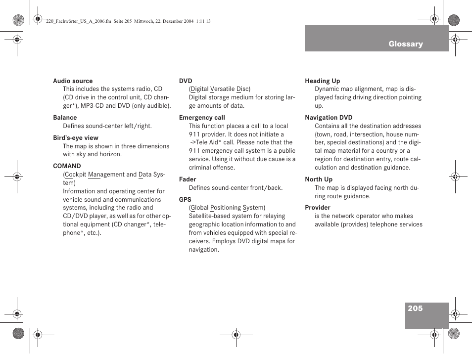 Mercedes-Benz S-Class 2006 COMAND Manual User Manual | Page 207 / 226
