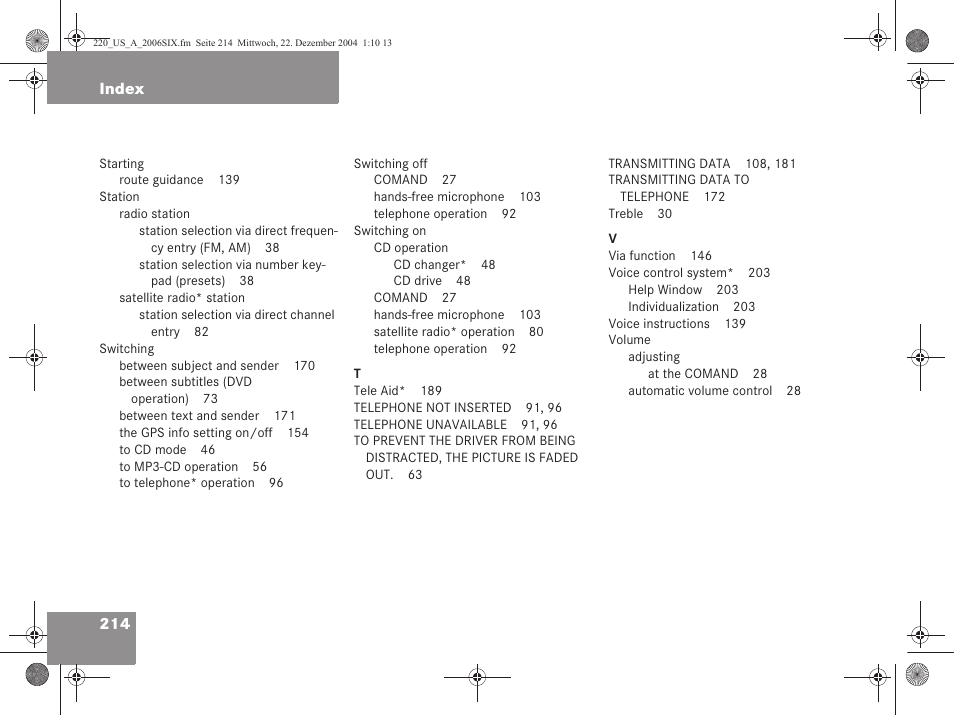 Mercedes-Benz S-Class 2006 COMAND Manual User Manual | Page 216 / 226