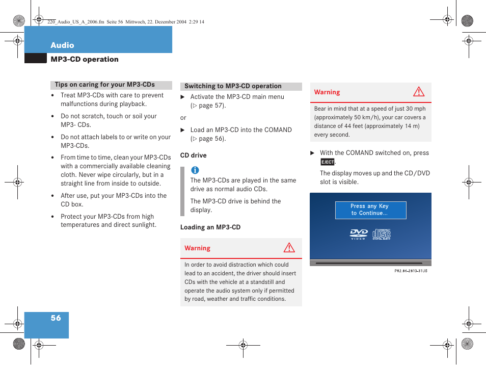 Mercedes-Benz S-Class 2006 COMAND Manual User Manual | Page 58 / 226