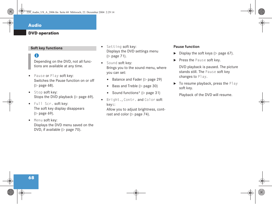 68 audio | Mercedes-Benz S-Class 2006 COMAND Manual User Manual | Page 70 / 226