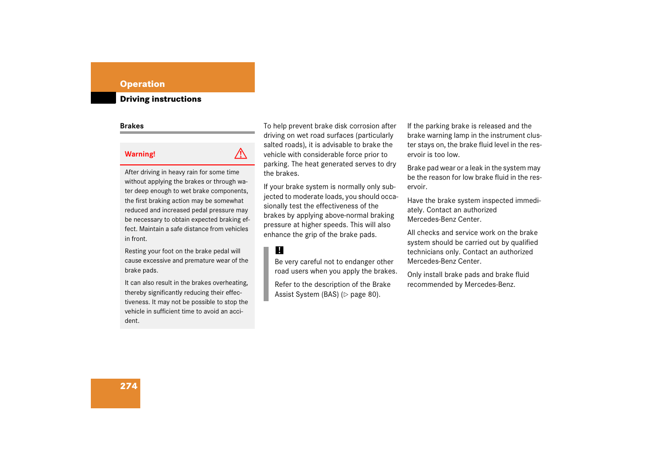 Brakes | Mercedes-Benz S-Class 2006 Owners Manual User Manual | Page 275 / 481