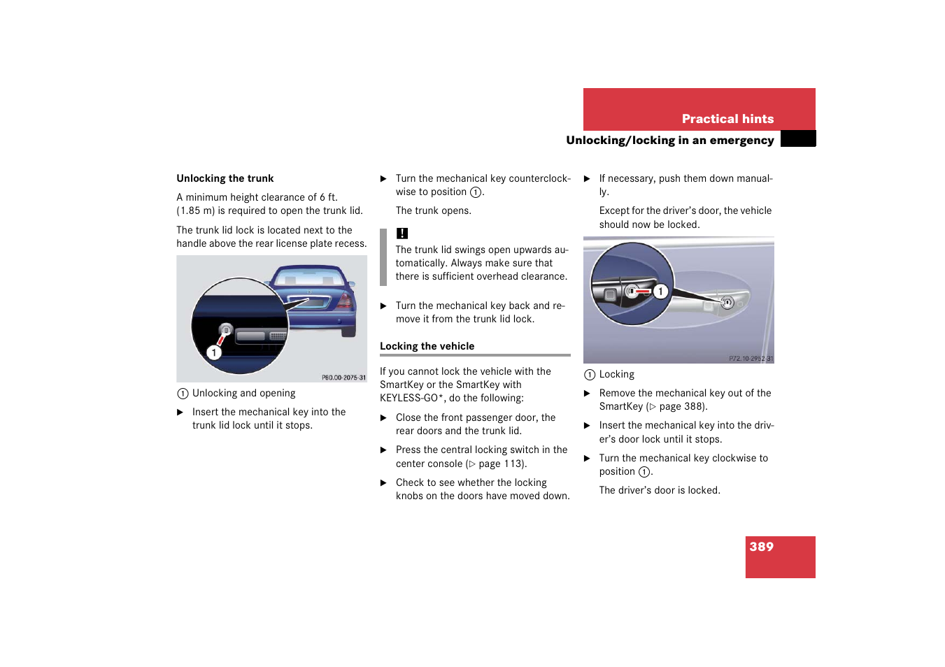 Locking the vehicle | Mercedes-Benz S-Class 2006 Owners Manual User Manual | Page 390 / 481