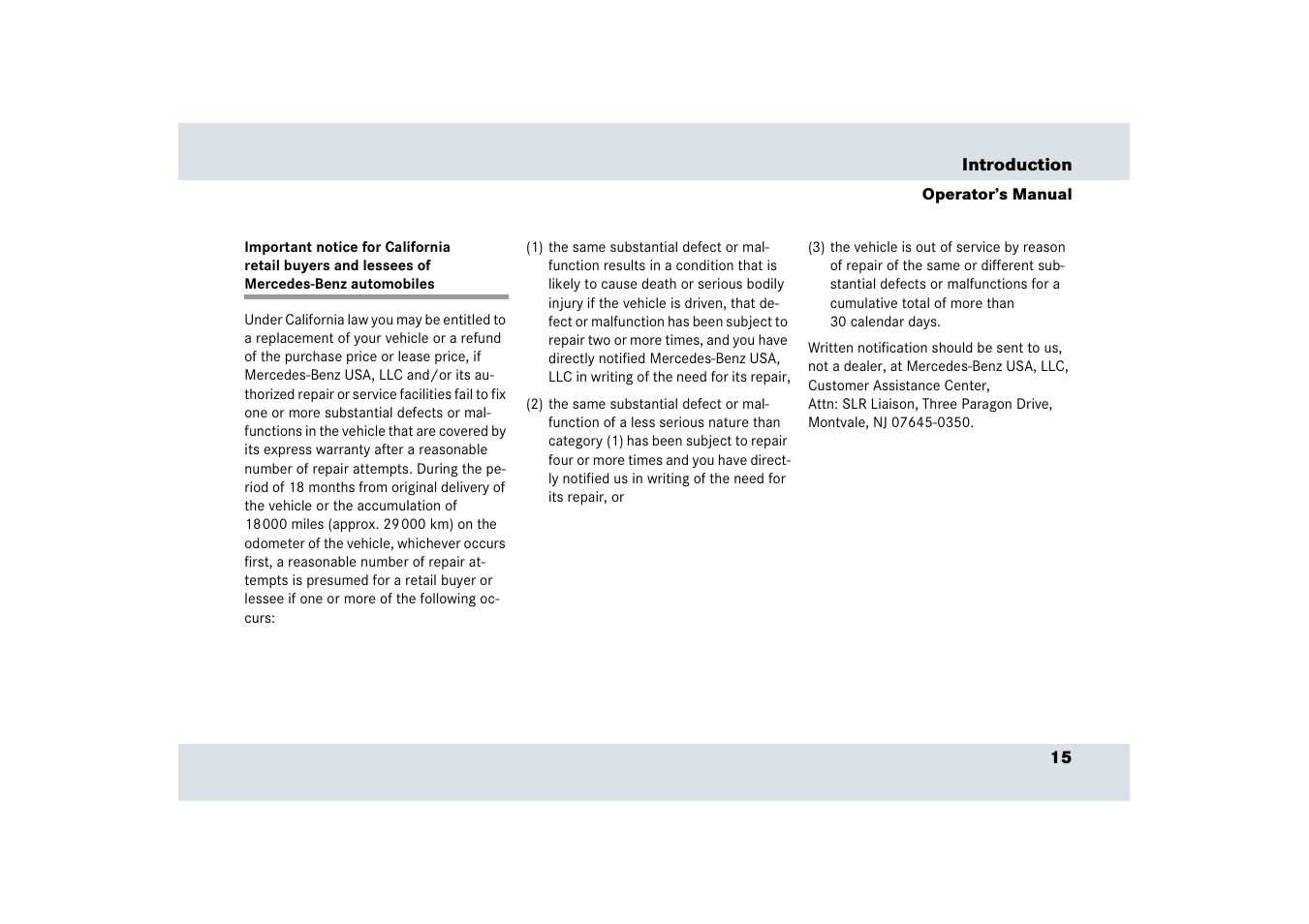 Mercedes-Benz SLR-Class 2006 User Manual | Page 16 / 409