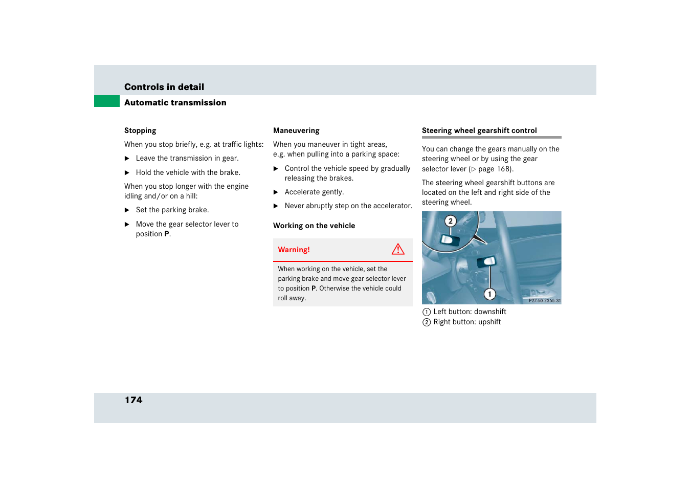 Steering wheel gearshift control | Mercedes-Benz SLR-Class 2006 User Manual | Page 175 / 409