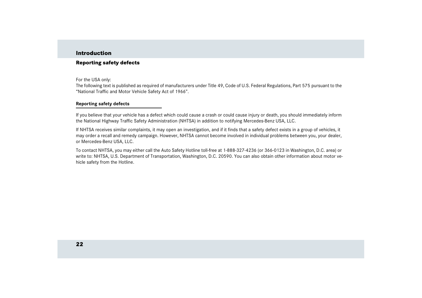 Safety:reporting defects, Reporting safety defects | Mercedes-Benz SLR-Class 2006 User Manual | Page 23 / 409