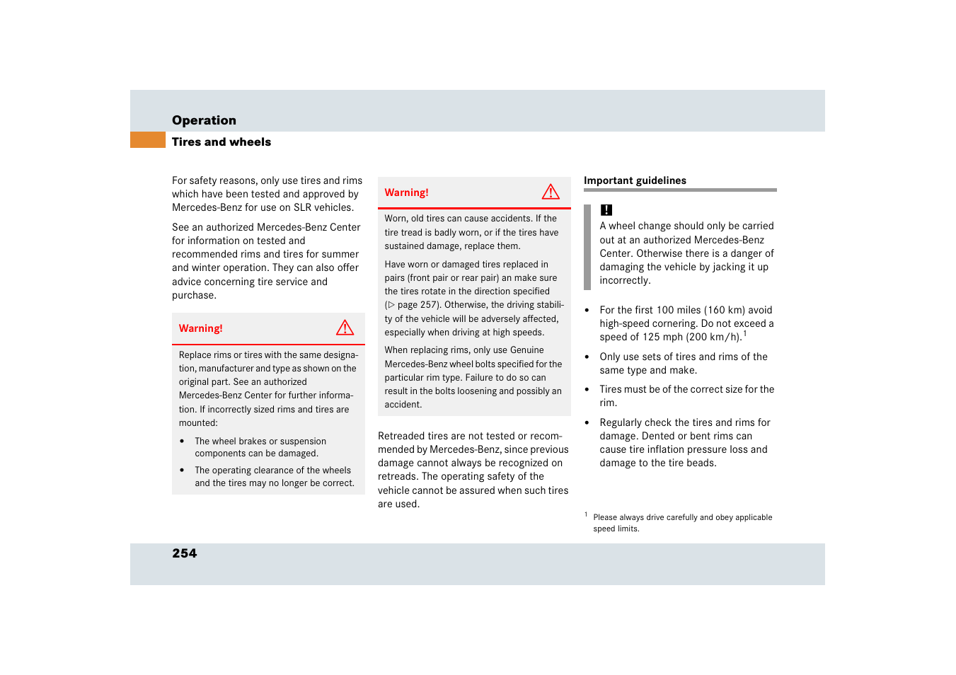 Tires, Tires:important guidelines, Tires and wheels | Important guidelines | Mercedes-Benz SLR-Class 2006 User Manual | Page 255 / 409