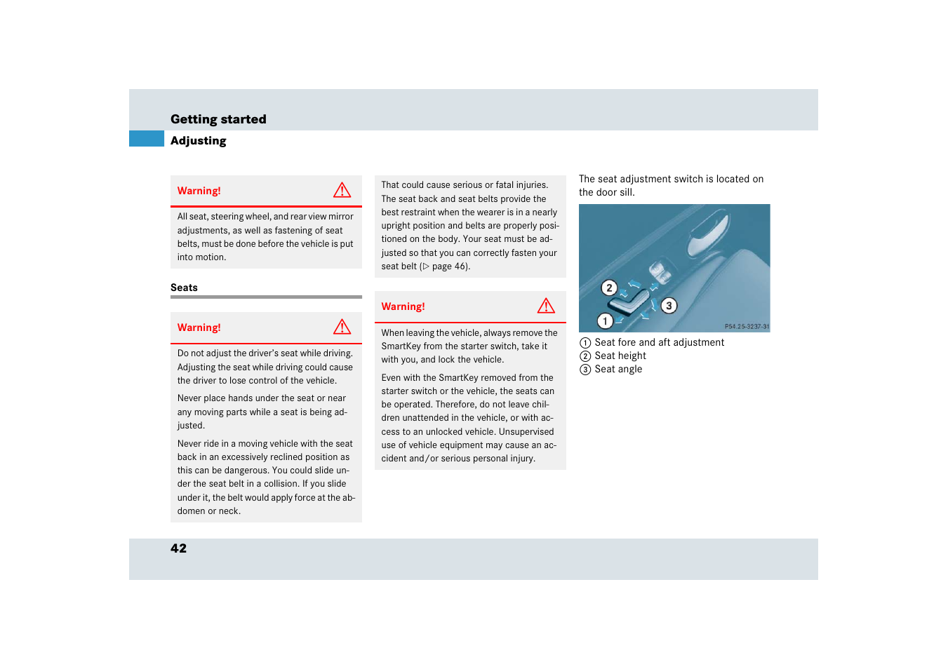 Seats, Adjusting | Mercedes-Benz SLR-Class 2006 User Manual | Page 43 / 409