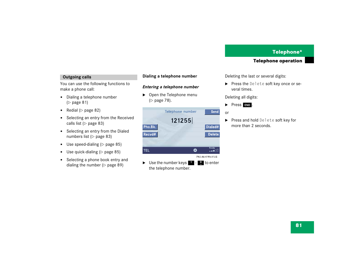 81 telephone | Mercedes-Benz C-Sedan OCS 2005 COMAND Manual User Manual | Page 141 / 237