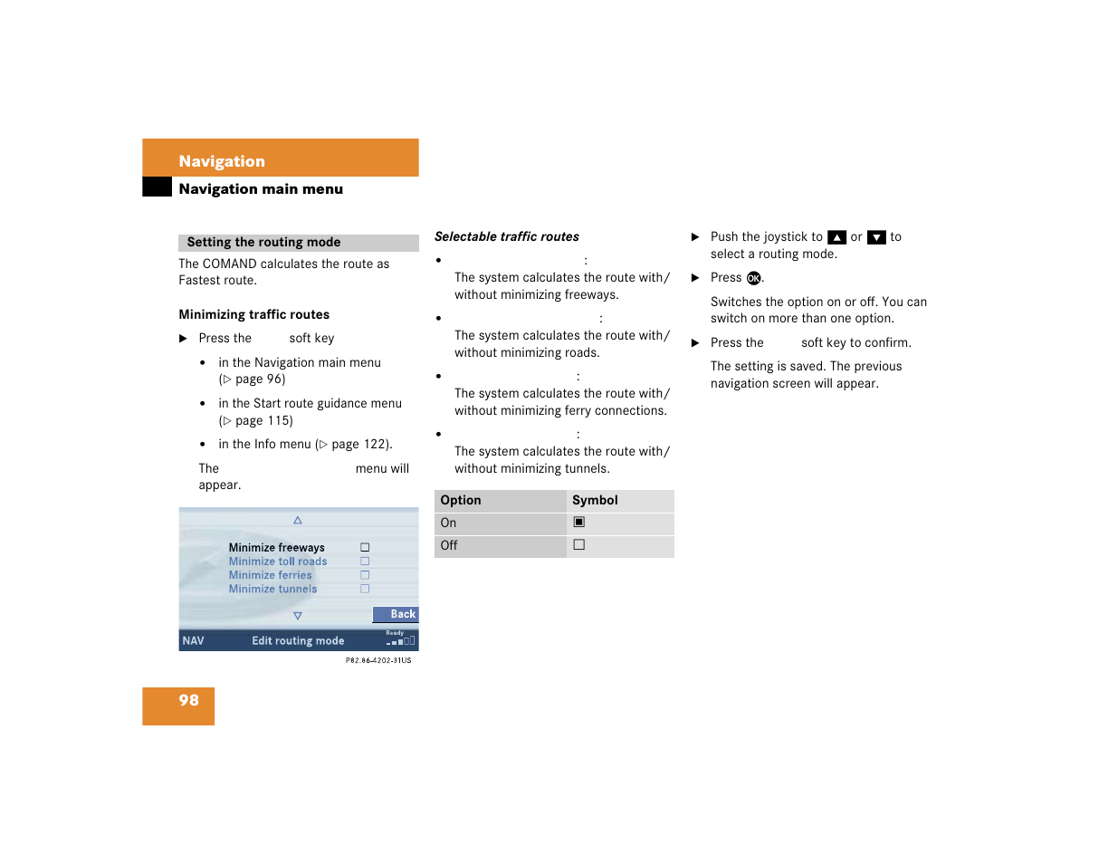 98 navigation | Mercedes-Benz C-Sedan OCS 2005 COMAND Manual User Manual | Page 158 / 237