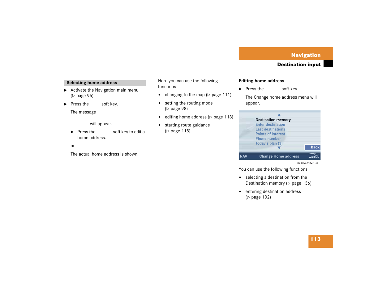 113 navigation | Mercedes-Benz C-Sedan OCS 2005 COMAND Manual User Manual | Page 173 / 237