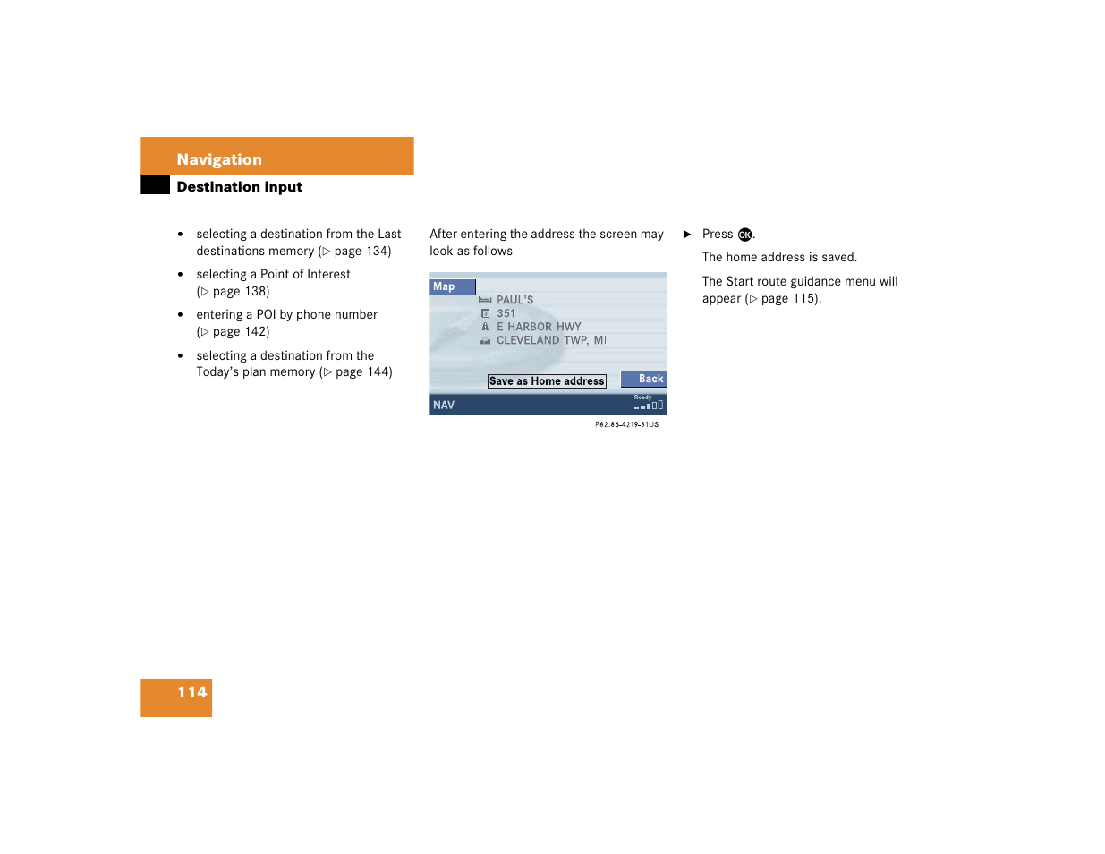 114 navigation | Mercedes-Benz C-Sedan OCS 2005 COMAND Manual User Manual | Page 174 / 237