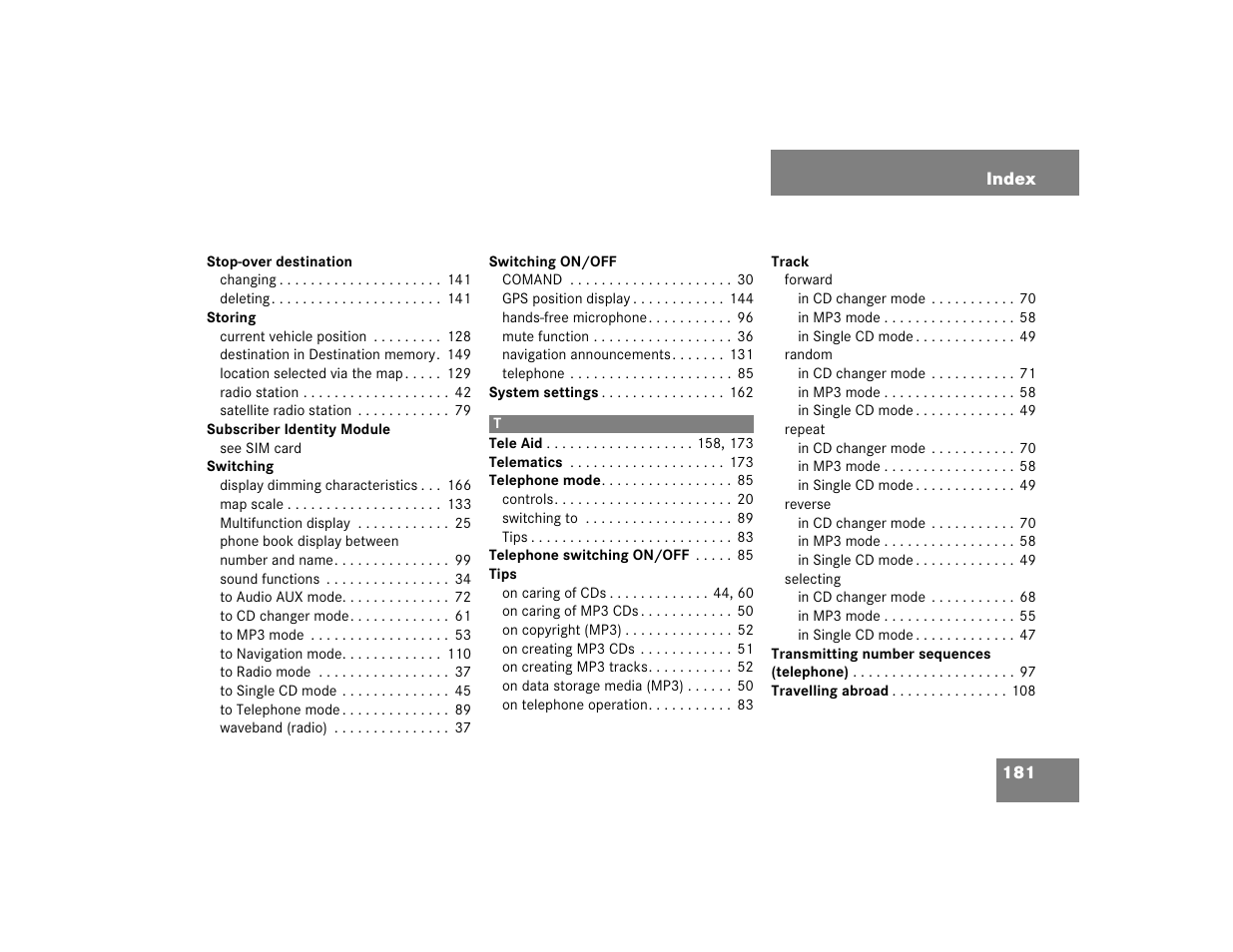 Mercedes-Benz E-Wagon 2005 COMAND Manual User Manual | Page 182 / 186