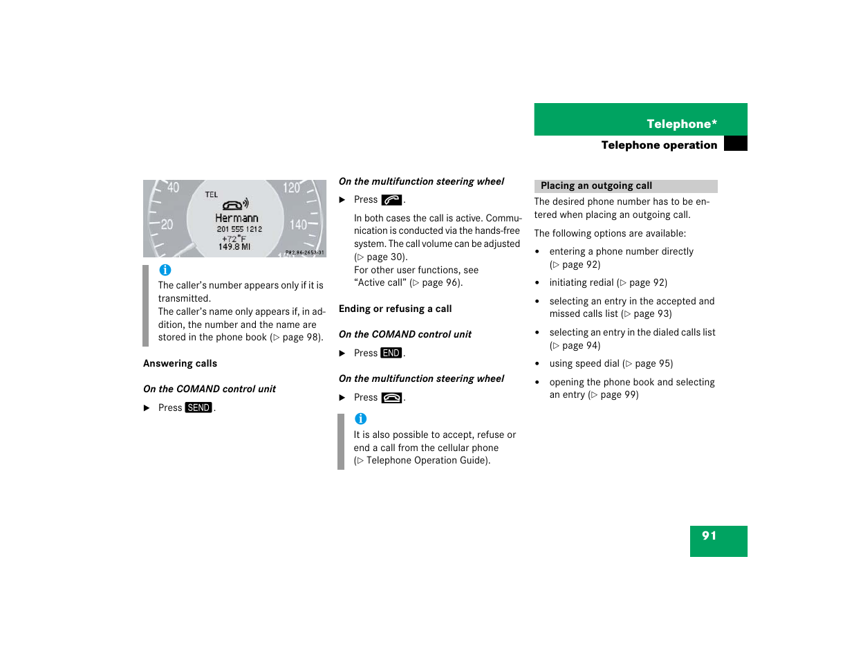 91 telephone | Mercedes-Benz E-Wagon 2005 COMAND Manual User Manual | Page 92 / 186