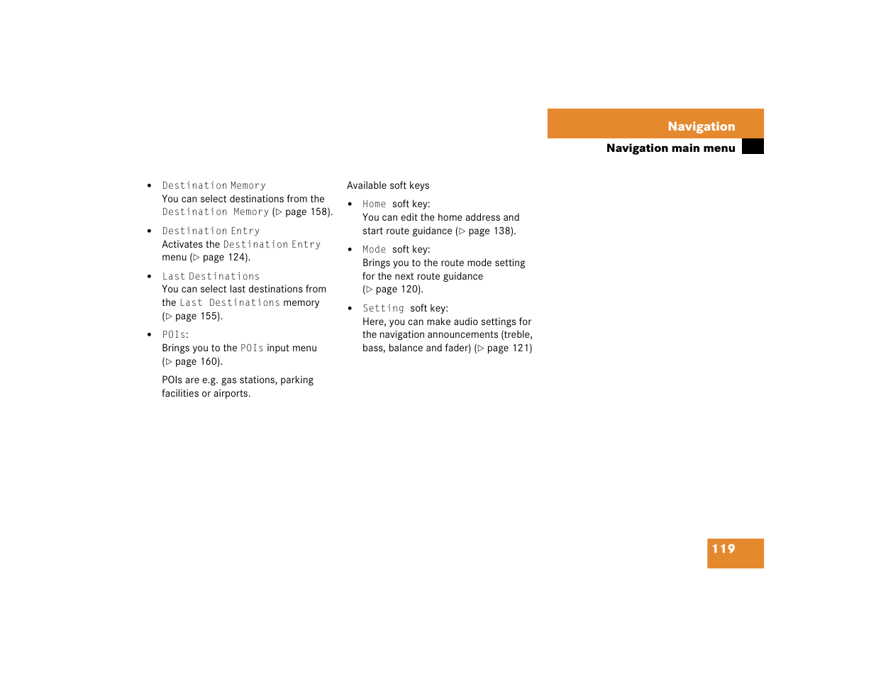 119 navigation | Mercedes-Benz CL-Class 2005 COMAND Manual User Manual | Page 121 / 227