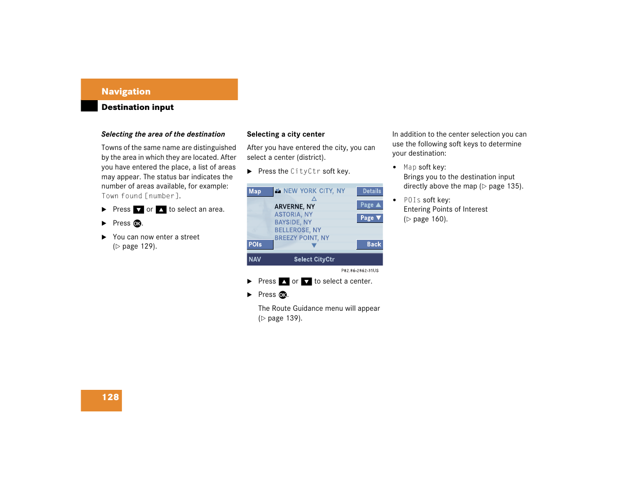 128 navigation | Mercedes-Benz CL-Class 2005 COMAND Manual User Manual | Page 130 / 227