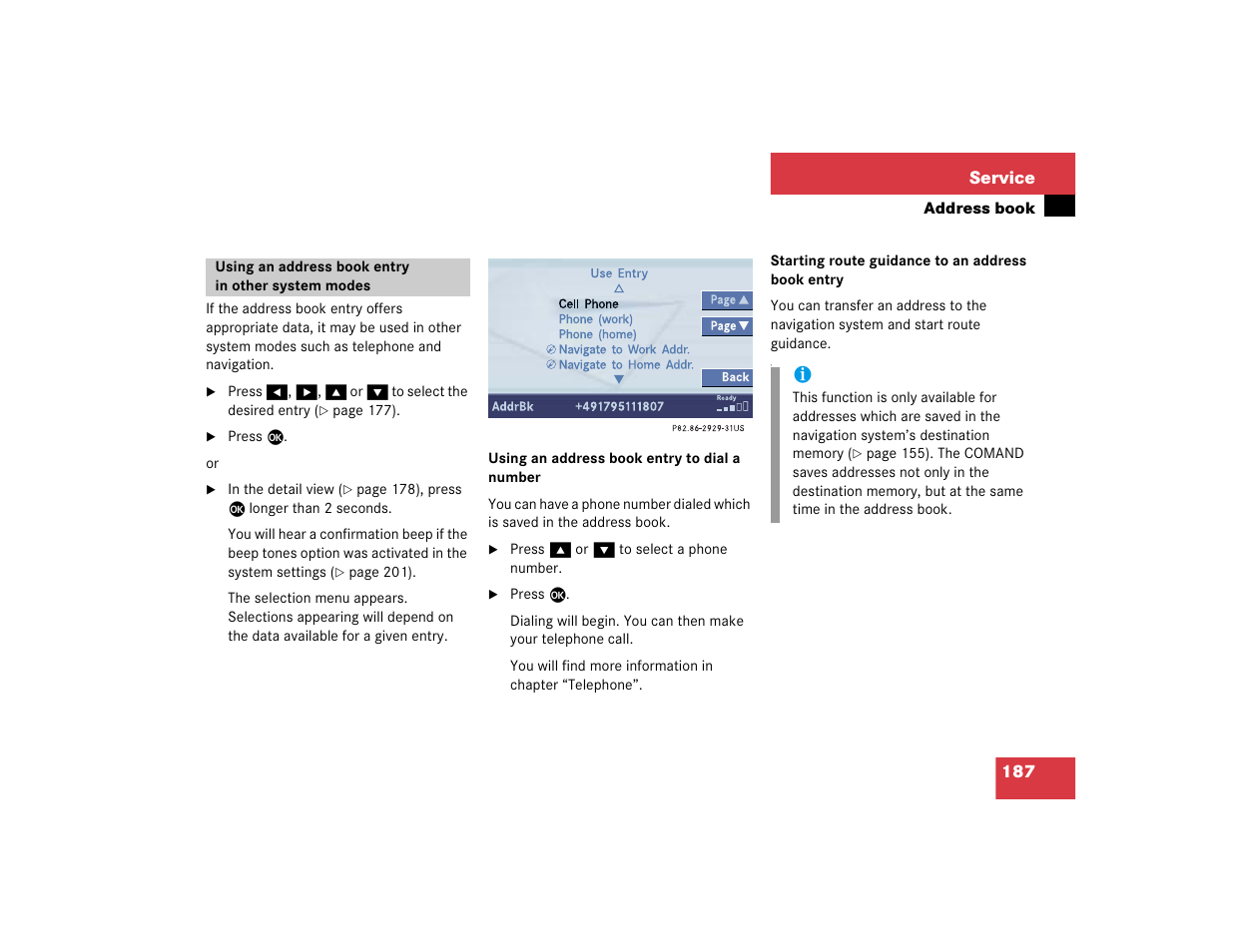 Mercedes-Benz CL-Class 2005 COMAND Manual User Manual | Page 189 / 227